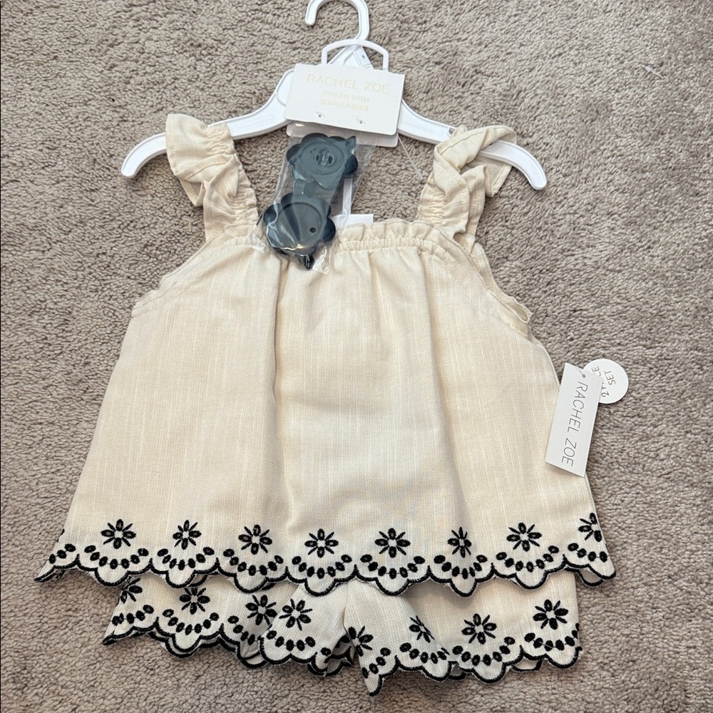 Rachel Zoe Beige and Black Embroidered Top